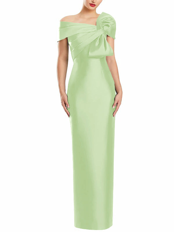 Sheath Column One Shoulder Floor Length Mother Of The Bride Dresses With Bow