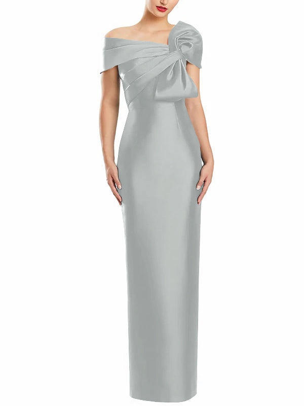 Sheath Column One Shoulder Floor Length Mother Of The Bride Dresses With Bow