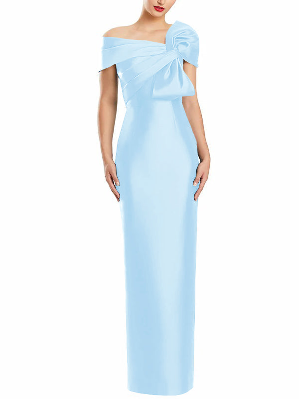 Sheath Column One Shoulder Floor Length Mother Of The Bride Dresses With Bow