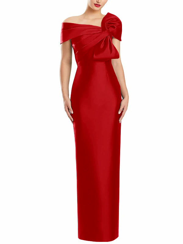 Sheath Column One Shoulder Floor Length Mother Of The Bride Dresses With Bow