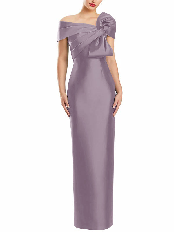 Sheath Column One Shoulder Floor Length Mother Of The Bride Dresses With Bow