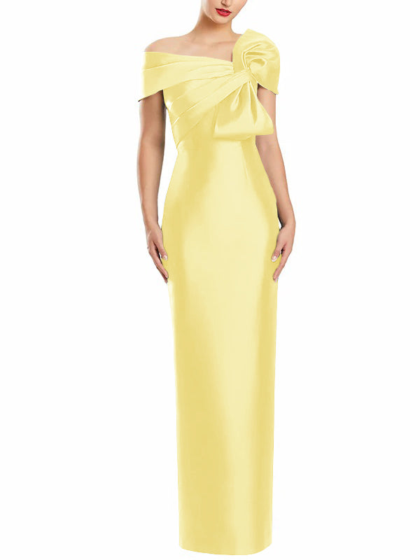 Sheath Column One Shoulder Floor Length Mother Of The Bride Dresses With Bow