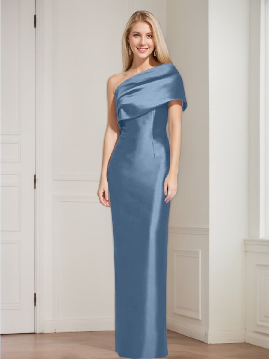Sheath Column One Shoulder Sleeveless Floor Length Mother Of The Bride Dresses With Bowknot