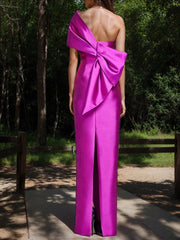 Sheath Column One Shoulder Sleeveless Floor Length Mother Of The Bride Dresses With Bowknot