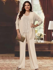 Chiffon Plus Size Mother Of The Bride Pantsuits With Jacket
