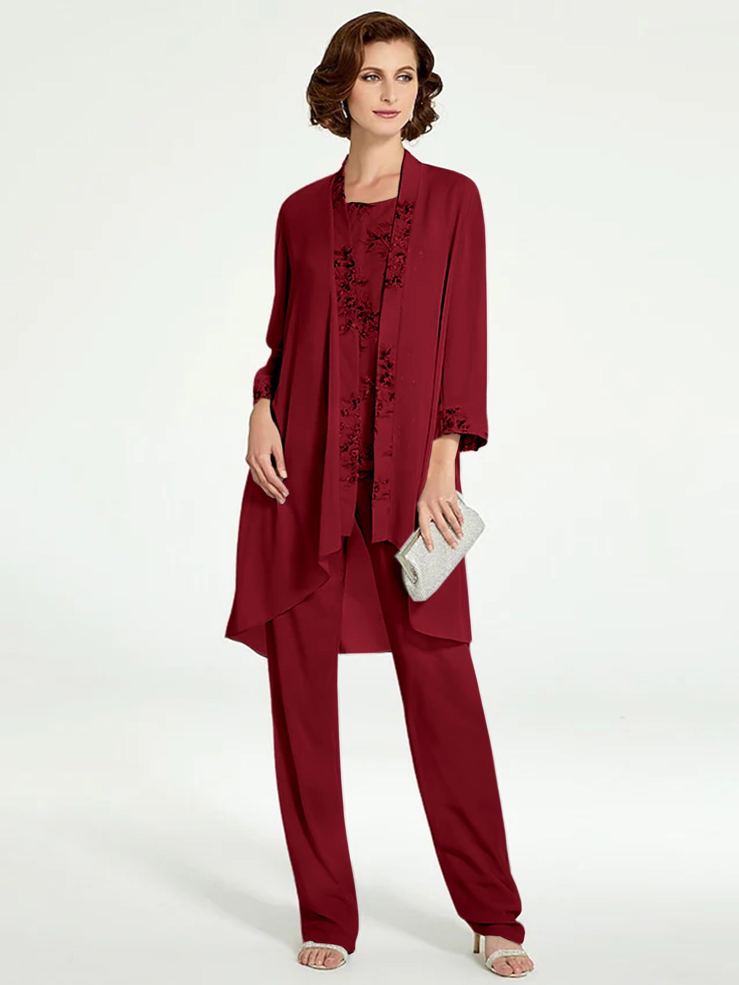 Chiffon Round Neck Floor Length Mother Of The Bride Pantsuits With Jacket