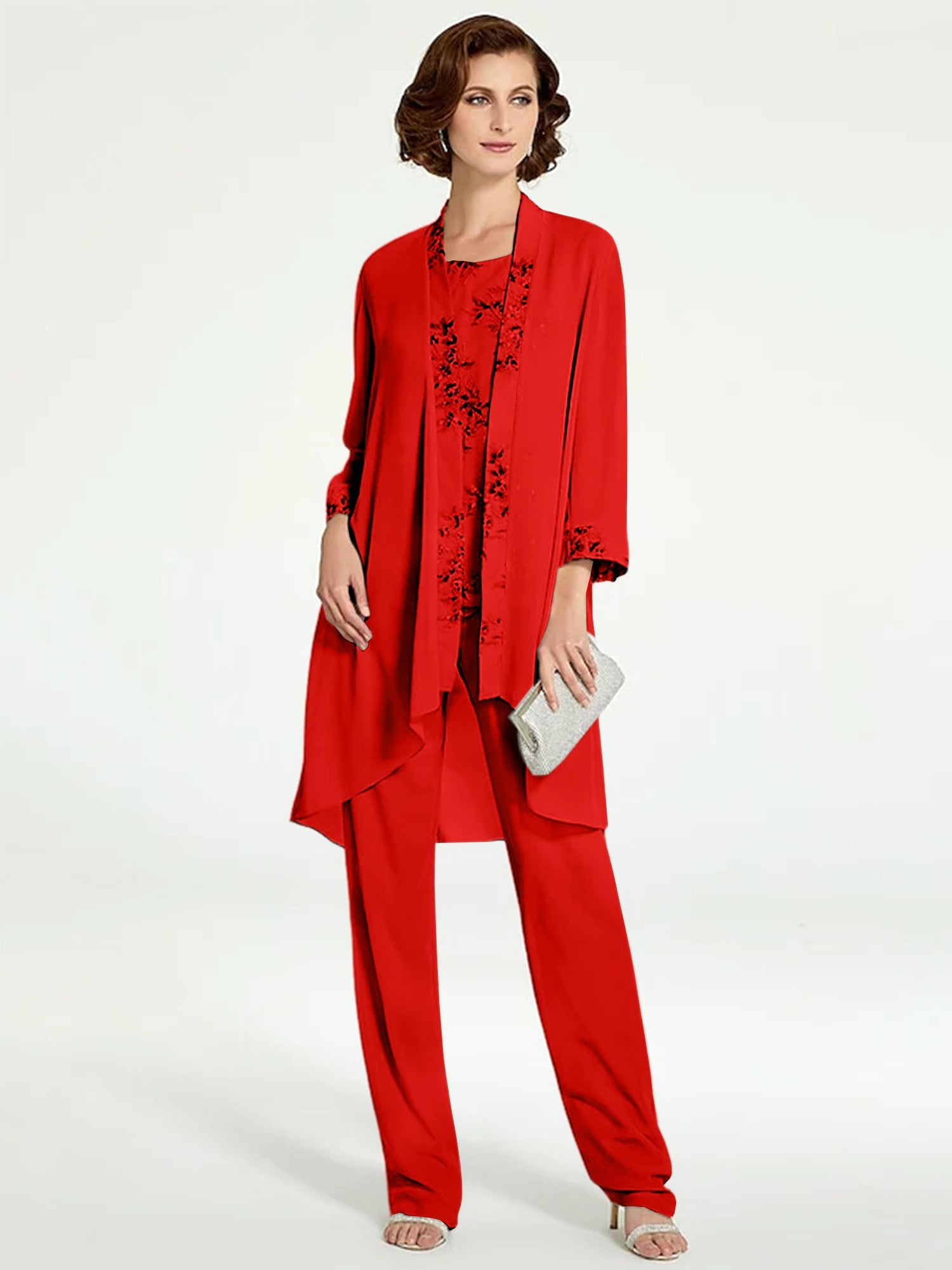 Chiffon Round Neck Floor Length Mother Of The Bride Pantsuits With Jacket