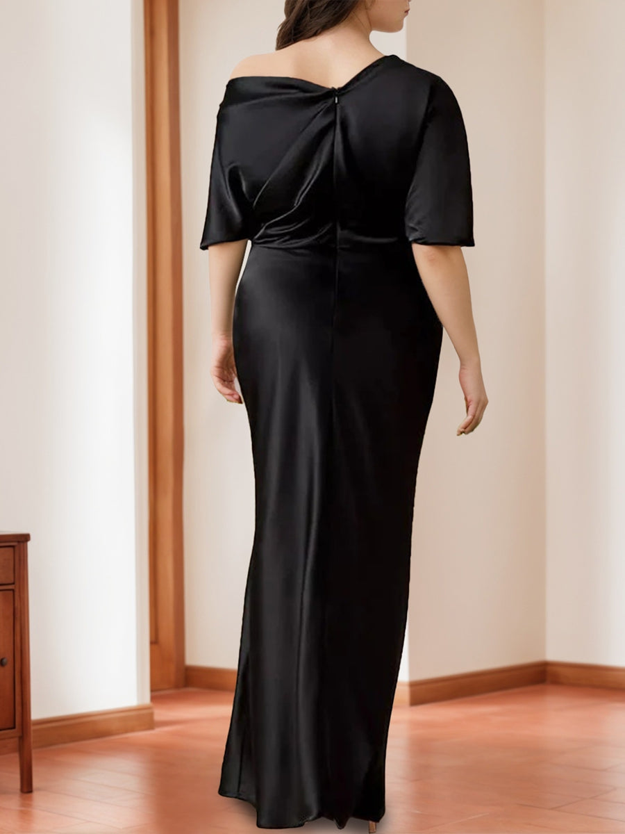 Sheath Column One Shoulder 1 2 Sleeves Elegant Plus Size Mother Of The Bride Dresses