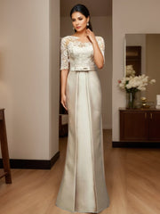 Sheath Column Illusion Neck Floor Length Mother Of The Bride Dresses