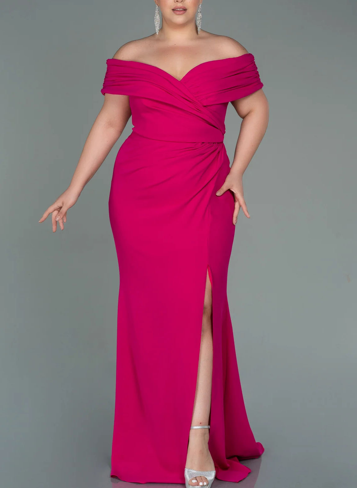 Trumpet Mermaid Curvy Off The Shoulder Mother Of The Bride Dresses With Split Side
