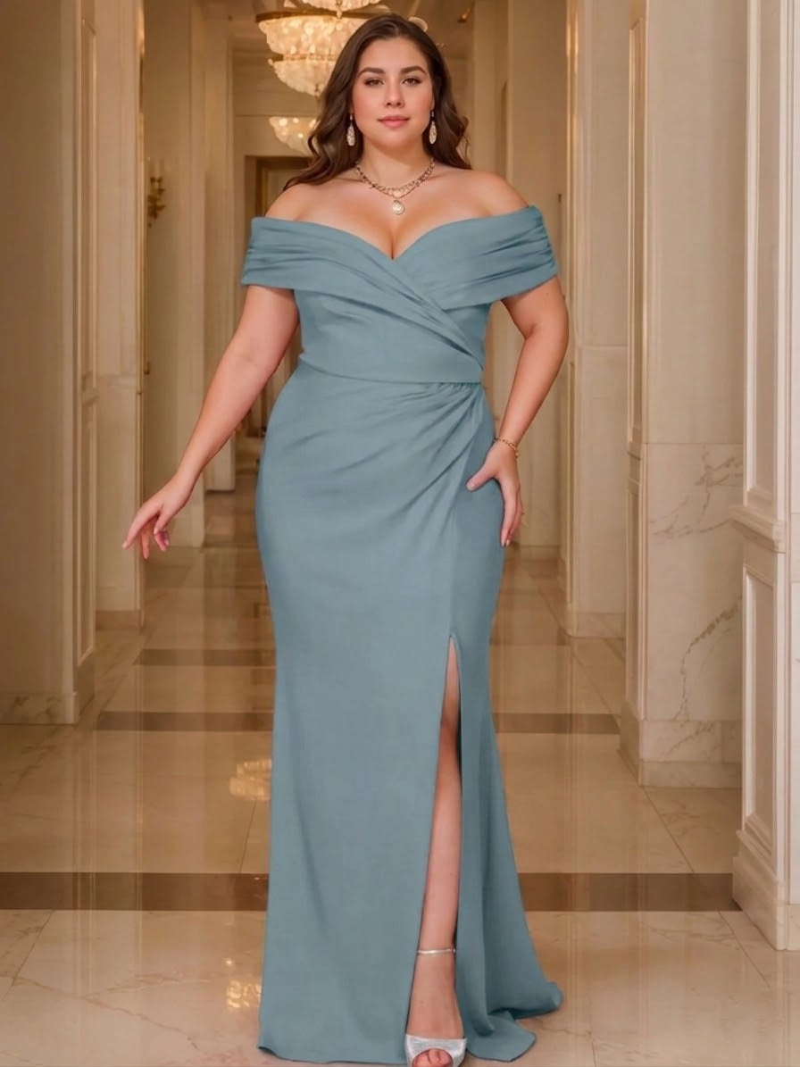 Trumpet Mermaid Curvy Off The Shoulder Mother Of The Bride Dresses With Split Side