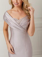 Trumpet Mermaid Off The Shoulder Satin Mother Of The Bride Dresses With Applique Beading