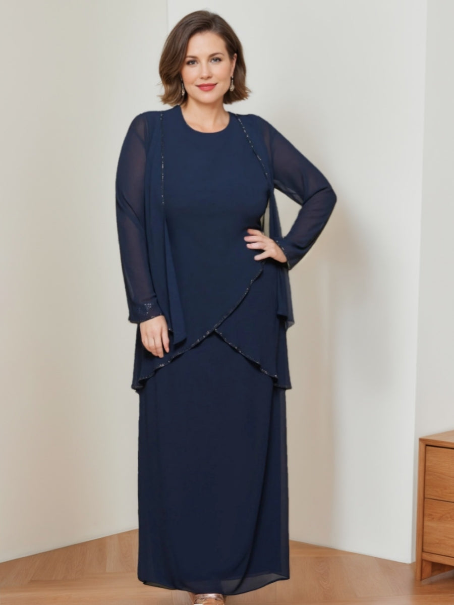 Sheath Column Round Neck Chiffon Mother Of The Bride Dresses With Jacket