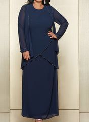 Sheath Column Round Neck Chiffon Mother Of The Bride Dresses With Jacket