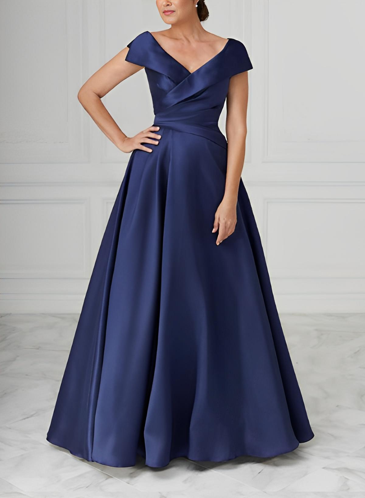 A Line Princess V Neck Satin Mother Of The Bride Dresses With Ruched