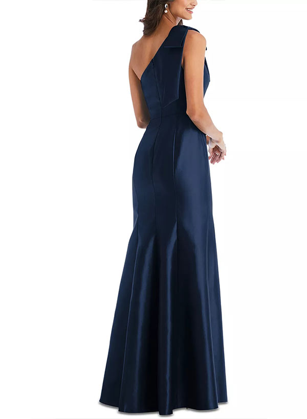 Sheath Column One Shoulder Sleeveless Satin Mother Of The Bride Dresses With Bowknot
