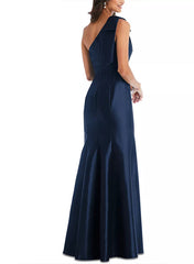 Sheath Column One Shoulder Sleeveless Satin Mother Of The Bride Dresses With Bowknot