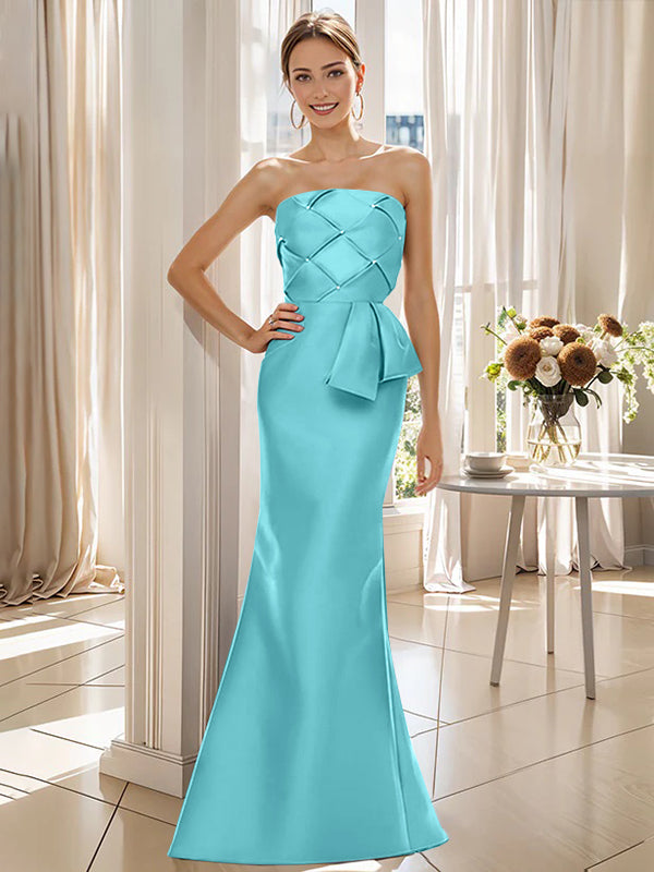 Trumpet Mermaid Strapless Sleeveless Floor Length Mother Of The Bride Dresses With Bowknot