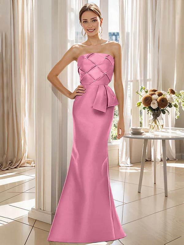 Trumpet Mermaid Strapless Sleeveless Floor Length Mother Of The Bride Dresses With Bowknot