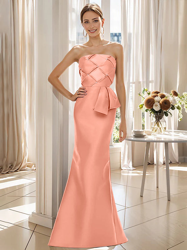 Trumpet Mermaid Strapless Sleeveless Floor Length Mother Of The Bride Dresses With Bowknot