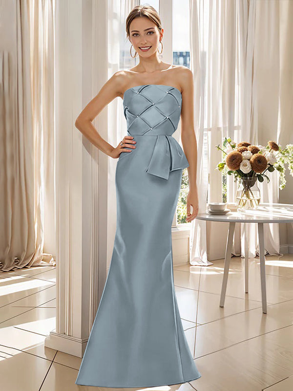 Trumpet Mermaid Strapless Sleeveless Floor Length Mother Of The Bride Dresses With Bowknot
