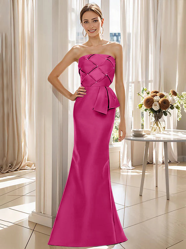 Trumpet Mermaid Strapless Sleeveless Floor Length Mother Of The Bride Dresses With Bowknot