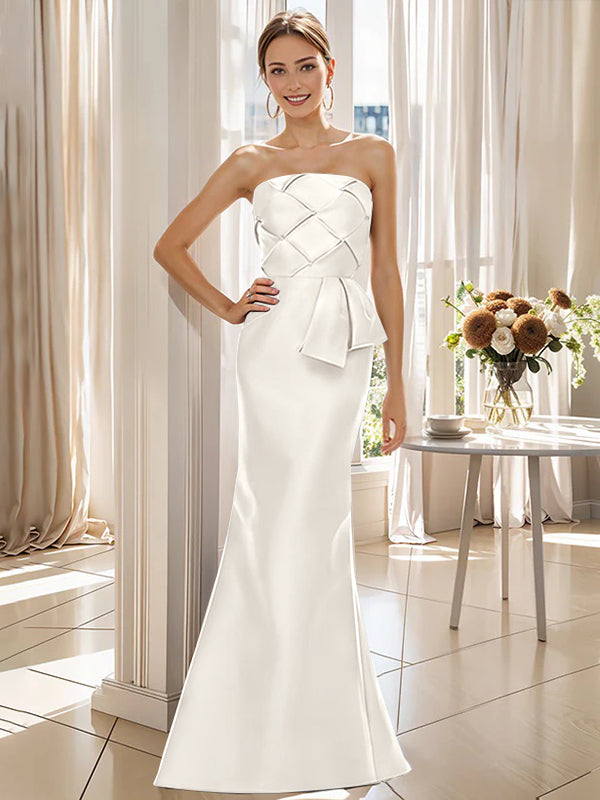 Trumpet Mermaid Strapless Sleeveless Floor Length Mother Of The Bride Dresses With Bowknot