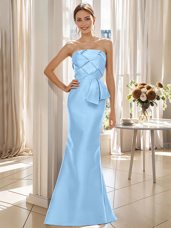 Trumpet Mermaid Strapless Sleeveless Floor Length Mother Of The Bride Dresses With Bowknot