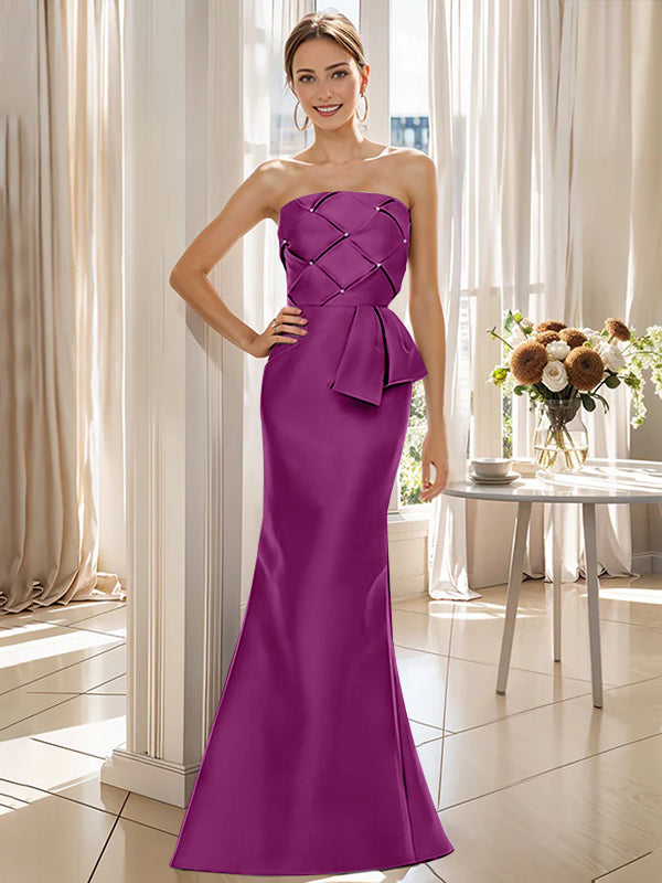 Trumpet Mermaid Strapless Sleeveless Floor Length Mother Of The Bride Dresses With Bowknot