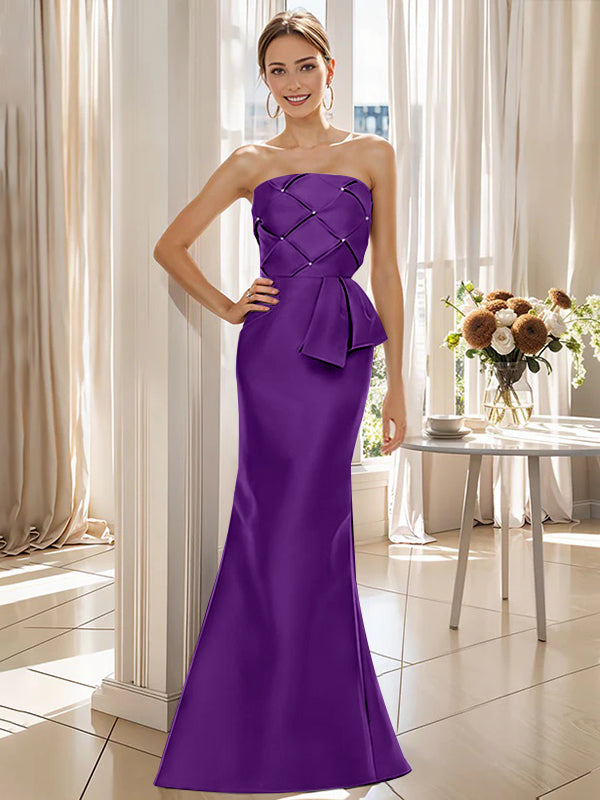 Trumpet Mermaid Strapless Sleeveless Floor Length Mother Of The Bride Dresses With Bowknot