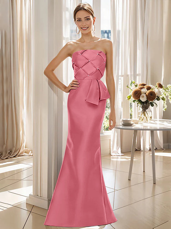 Trumpet Mermaid Strapless Sleeveless Floor Length Mother Of The Bride Dresses With Bowknot