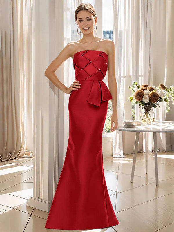 Trumpet Mermaid Strapless Sleeveless Floor Length Mother Of The Bride Dresses With Bowknot