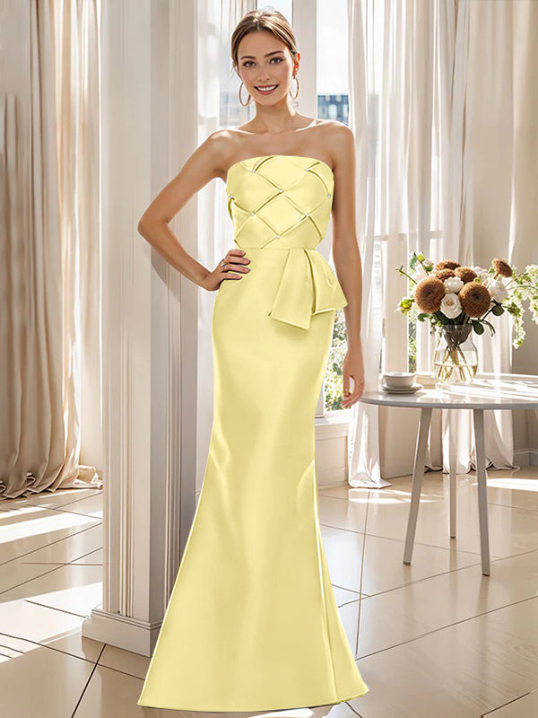 Trumpet Mermaid Strapless Sleeveless Floor Length Mother Of The Bride Dresses With Bowknot