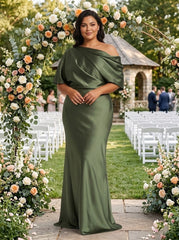 Sheath Column One Shoulder Floor Length Plus Size Mother Of The Bride Dresses With Ruffles