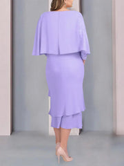 Sheath Column Scoop Short Sleeves Tea Length Mother Of The Bride Dresses With Appliques Lace