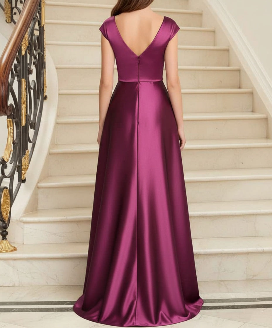 Sheath Column V Neck Sleeveless Satin Mother Of The Bride Dresses
