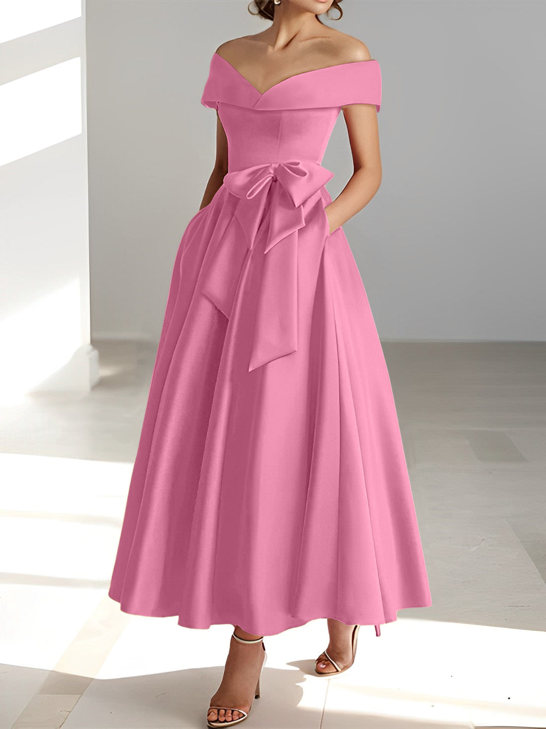 A Line Princess Off The Shoulder Sleeveless Ankle Length Mother Of The Bride Dresses With Pockets