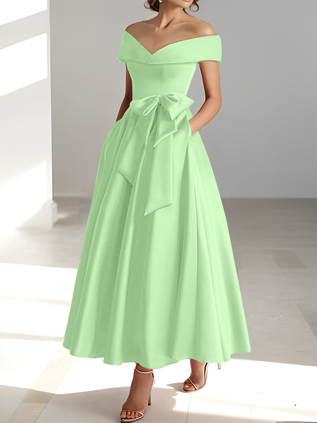 A Line Princess Off The Shoulder Sleeveless Ankle Length Mother Of The Bride Dresses With Pockets