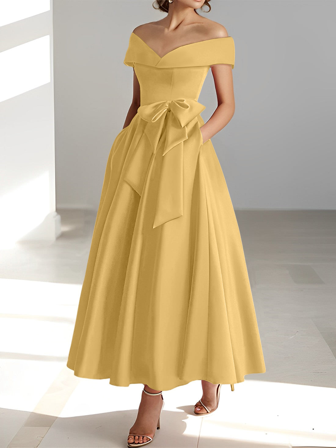 A Line Princess Off The Shoulder Sleeveless Ankle Length Mother Of The Bride Dresses With Pockets