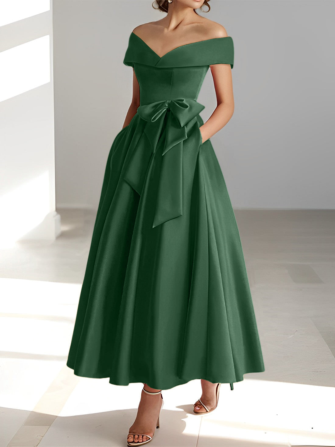 A Line Princess Off The Shoulder Sleeveless Ankle Length Mother Of The Bride Dresses With Pockets