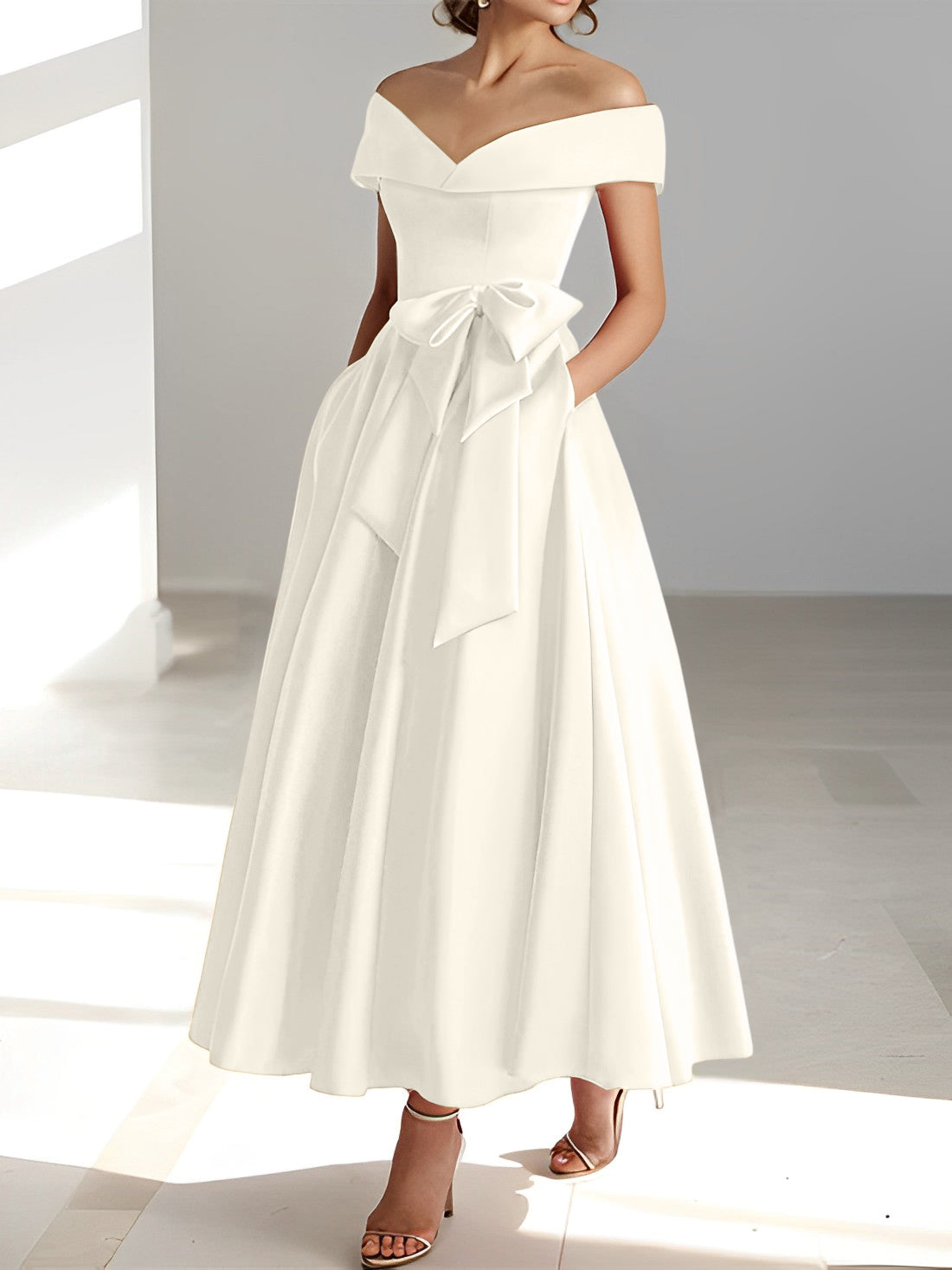 A Line Princess Off The Shoulder Sleeveless Ankle Length Mother Of The Bride Dresses With Pockets