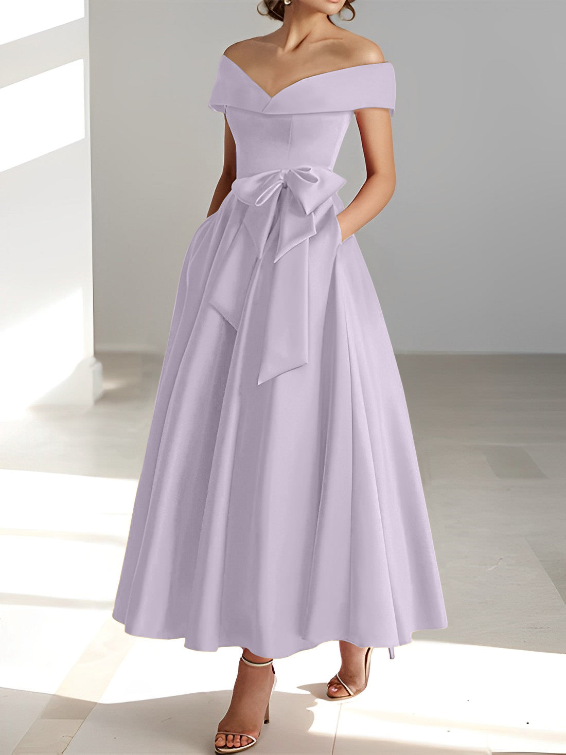 A Line Princess Off The Shoulder Sleeveless Ankle Length Mother Of The Bride Dresses With Pockets