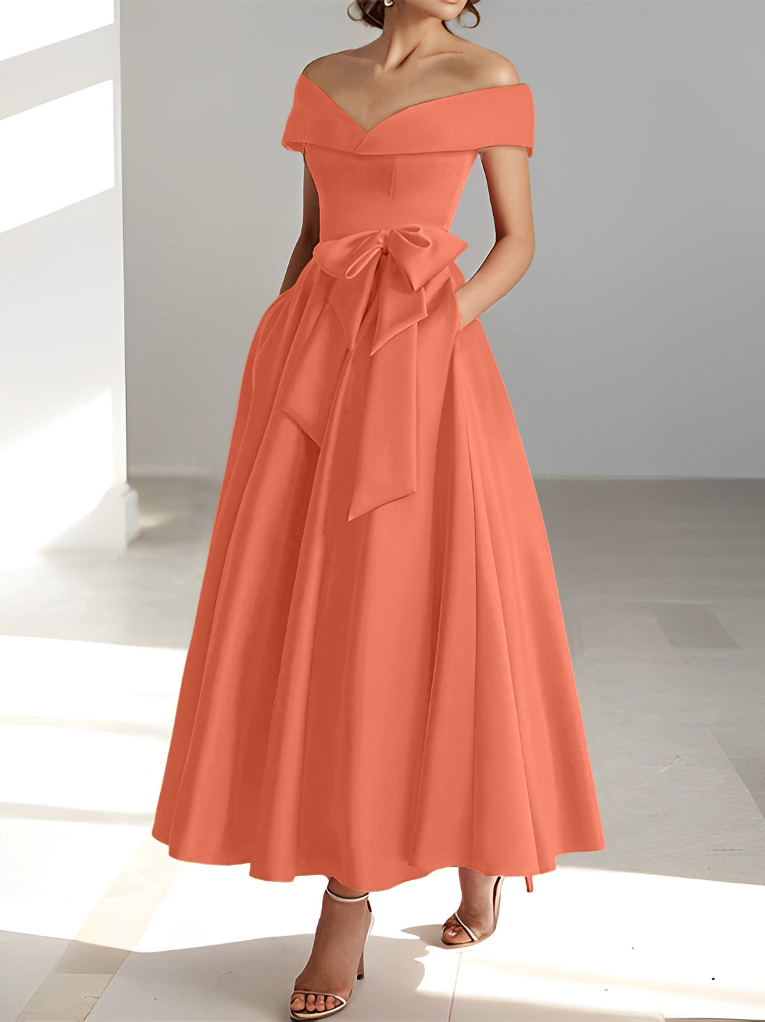 A Line Princess Off The Shoulder Sleeveless Ankle Length Mother Of The Bride Dresses With Pockets