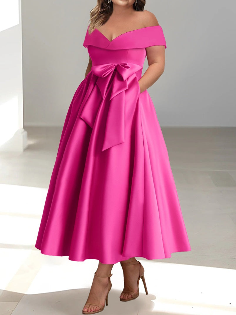 A Line Princess Off The Shoulder Sleeveless Ankle Length Mother Of The Bride Dresses With Pockets