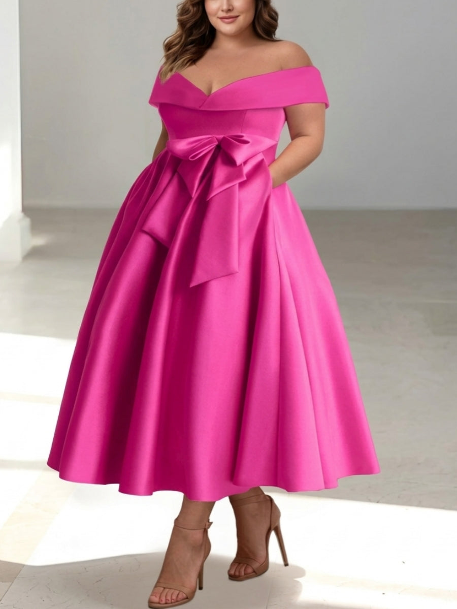 A Line Princess Off The Shoulder Sleeveless Ankle Length Plus Size Mother Of The Bride Dresses With Pockets