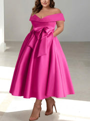 A Line Princess Off The Shoulder Sleeveless Ankle Length Plus Size Mother Of The Bride Dresses With Pockets