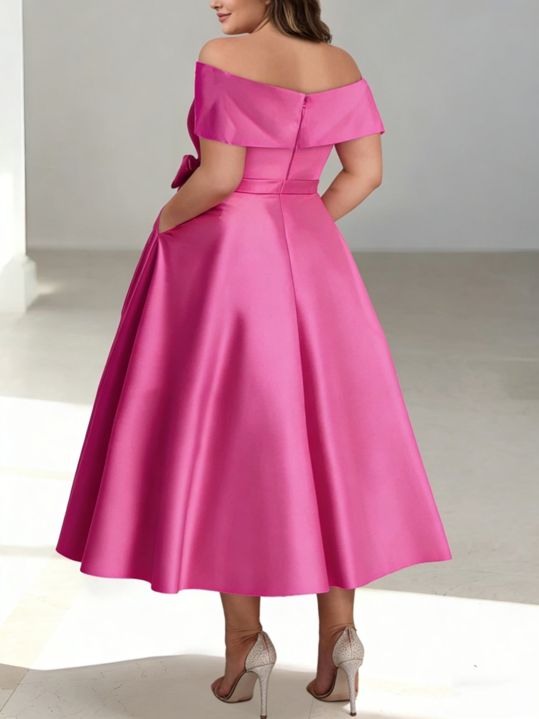 A Line Princess Off The Shoulder Sleeveless Ankle Length Plus Size Mother Of The Bride Dresses With Pockets