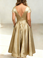 A Line Princess V Neck Plus Size Mother Of The Bride Dresses With Pockets Ruffles