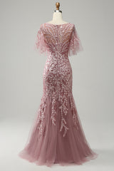 Trumpet Mermaid Scoop Half Sleeves Floor Length Mother Of The Bride Dresses With Lace