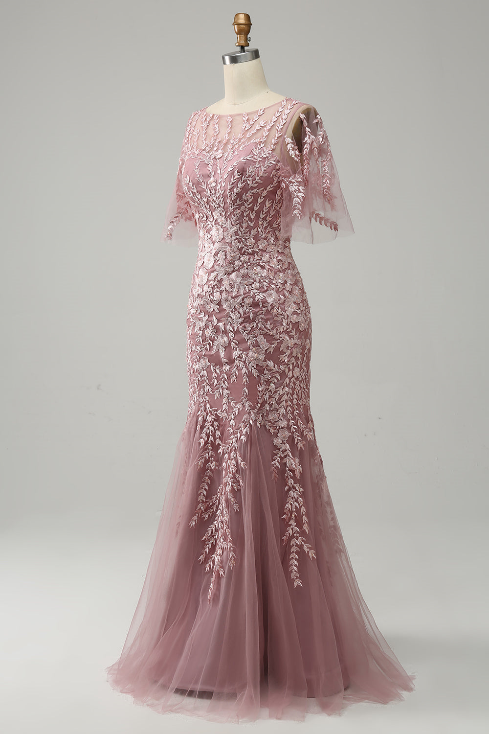 Trumpet Mermaid Scoop Half Sleeves Floor Length Mother Of The Bride Dresses With Lace